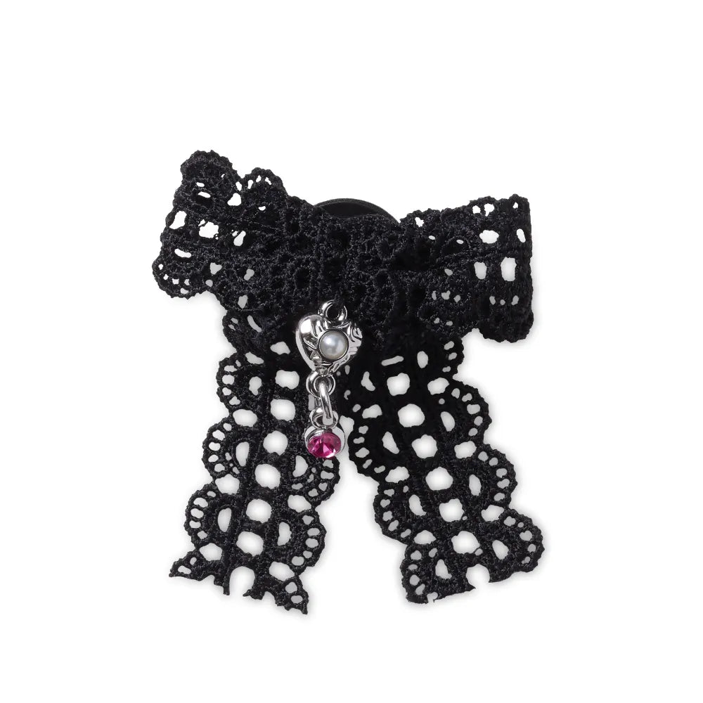 Jibbitz™ Charm Black Lace Bow With Silver Heart