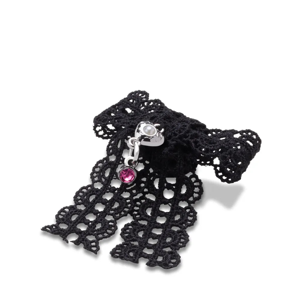 Jibbitz™ Charm Black Lace Bow With Silver Heart