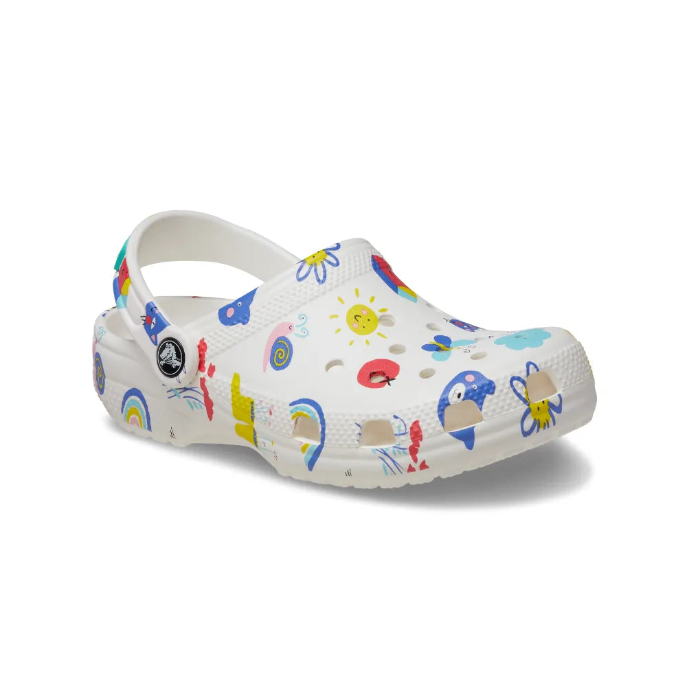 Giày Clog Trẻ Em Crocs Classic Doodle Print - White