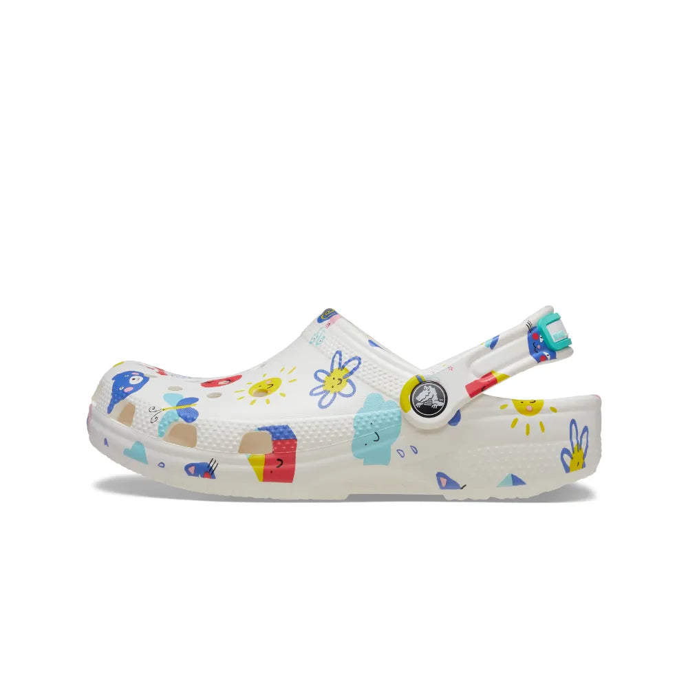 Giày Clog Trẻ Em Crocs Classic Doodle Print - White