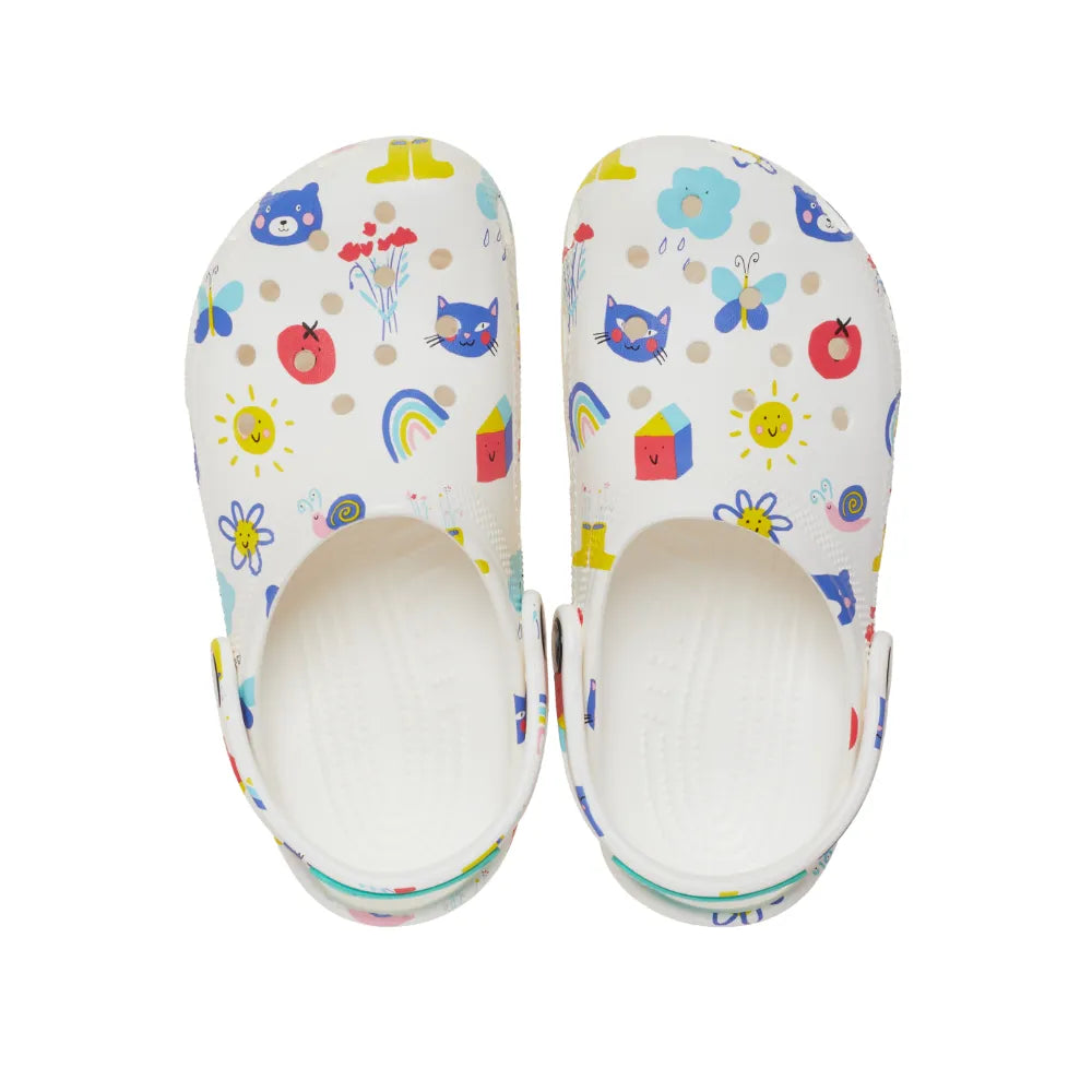 Giày Clog Trẻ Em Crocs Classic Doodle Print - White