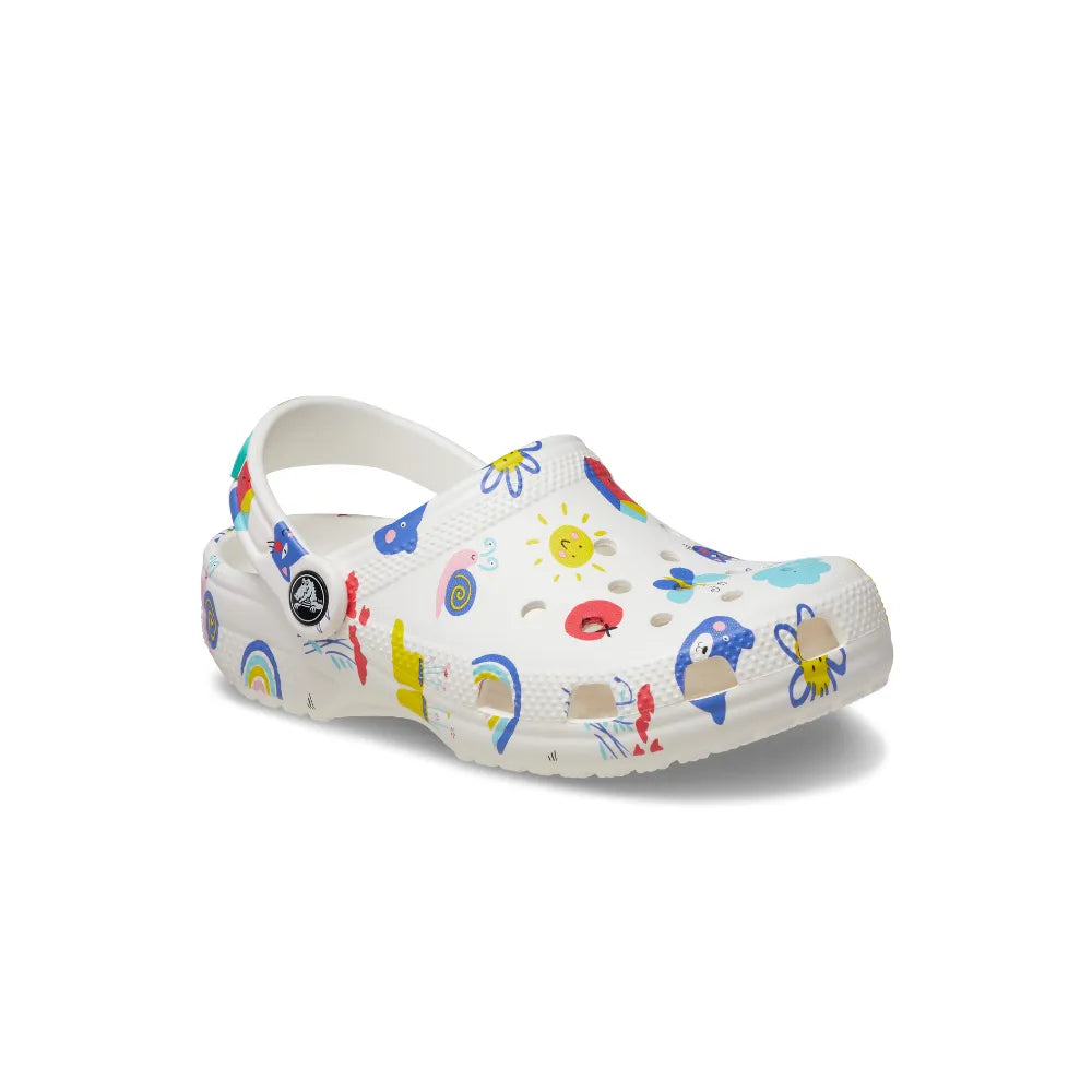 Giày Clog Trẻ Em Crocs Toddler Classic Doodle Print - White