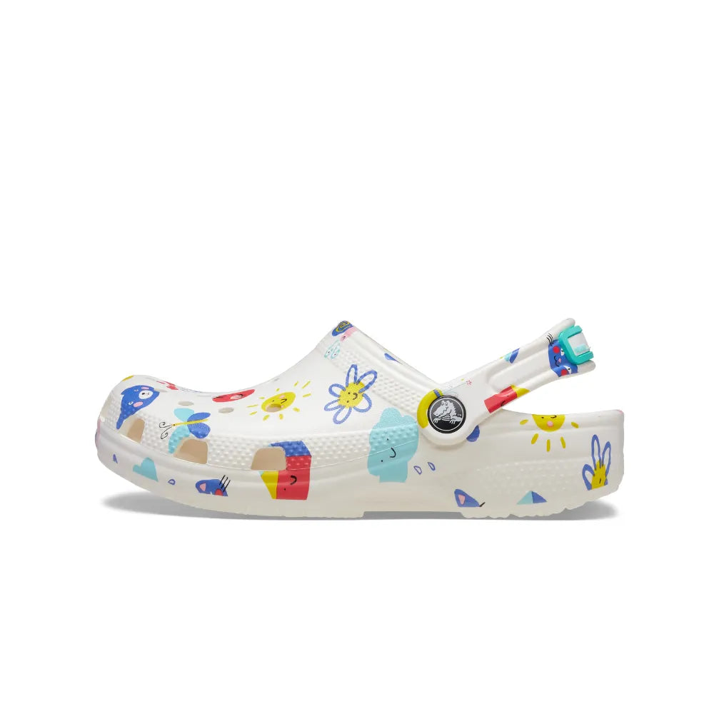 Giày Clog Trẻ Em Crocs Toddler Classic Doodle Print - White