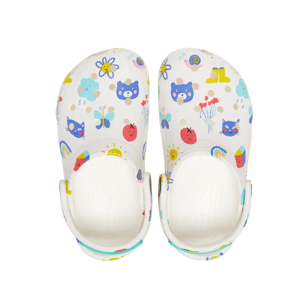 Giày Clog Trẻ Em Crocs Toddler Classic Doodle Print - White