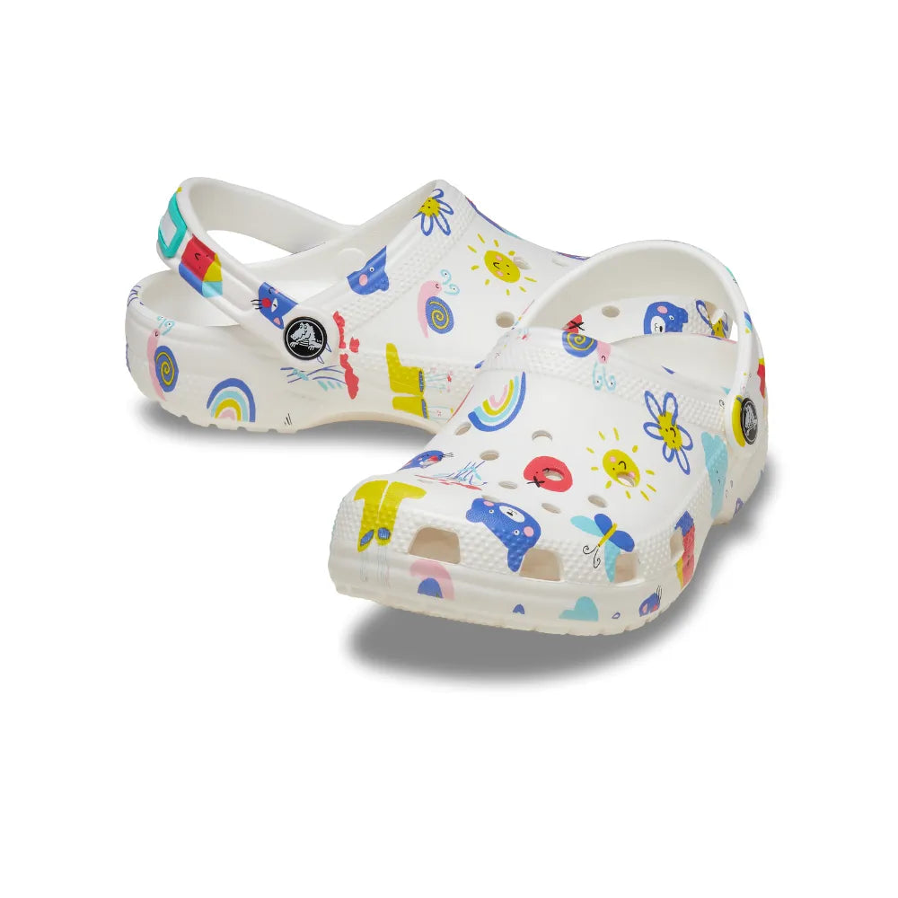 Giày Clog Trẻ Em Crocs Toddler Classic Doodle Print - White